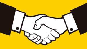drawing of a handshake sealing a partnership pact